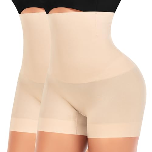 YARRCO Bauchweg Unterhose Damen Shapewear Nahtlose Miederhhose Hohe Taille Kurze Miederpants Body Shaper Leggings Figurformende Unterwäsche (Beige+Beige, 2XL) von YARRCO