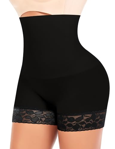 YARRCO Bauchweg Unterhose Damen Shapewear Nahtlose Spitze Miederhhose Hohe Taille Kurze Miederpants Body Shaper Leggings Figurformende Unterwäsche (Schwarz, 2XL) von YARRCO