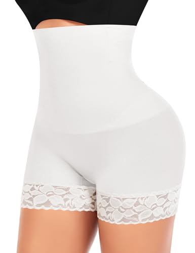 YARRCO Bauchweg Unterhose Damen Shapewear Nahtlose Spitze Miederhhose Hohe Taille Kurze Miederpants Body Shaper Leggings Figurformende Unterwäsche (Weiß, 2XL) von YARRCO