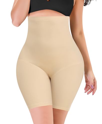 YARRCO Bauchweg Unterhose Damen Shapewear Spitze Miederhose Figurformende Unterwäsche Hohe Taille Miederpants (Beige-Mit Beine, L) von YARRCO