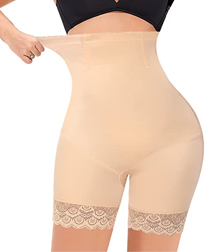 YARRCO Bauchweg Unterhose Damen Shapewear Spitze Miederhose Figurformende Unterwäsche Hohe Taille Miederpants (Beige, S) von YARRCO