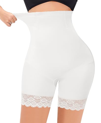 YARRCO Bauchweg Unterhose Damen Shapewear Spitze Miederhose Figurformende Unterwäsche Hohe Taille Miederpants (Weiß, L) von YARRCO