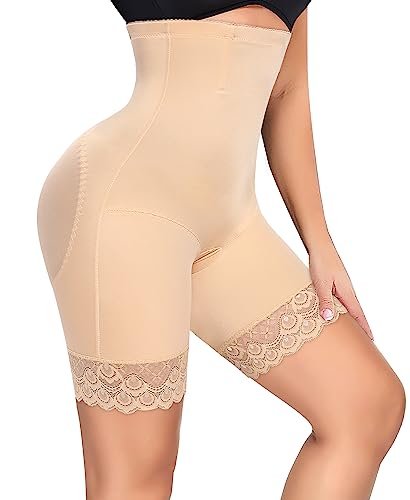 YARRCO Bauchweg Unterhose Damen Shapewear Spitze Miederhose Hohe Taille Figurformende Unterwäsche Leggings Body Shaper Miederpants (Beige, L) von YARRCO