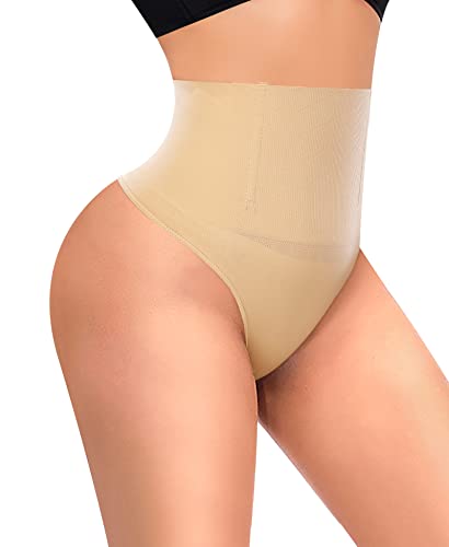 YARRCO Damen Bauchweg String Tanga Shapewear Unterhose Slips Shaper Miederslips Figurformende Unterwäsche (Beige, L) von YARRCO