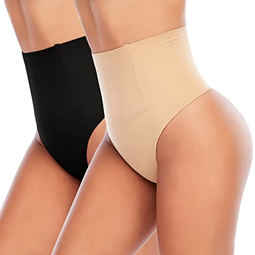 YARRCO Damen Bauchweg Unterhose Slips String Tanga Shapewear Miederhose Body Shaper Miederslips Figurformende Unterwäsche (Schwarz+Beige, M) von YARRCO