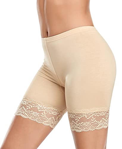 YARRCO Damen Radlerhose Spitze Unter Rock Hosen Kurz für Kleid Rock Unterhose Shorts Hohe Taille Boxershorts (Nude, L) von YARRCO