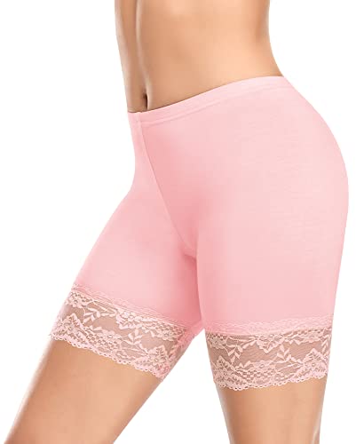 YARRCO Damen Unterhose Spitze Unter Rock Kurze Hose Unter Kleid Radlerhose Slipshorts Hohe Taille Shorts Boxershorts Kurze Leggings (Rosa,S) von YARRCO