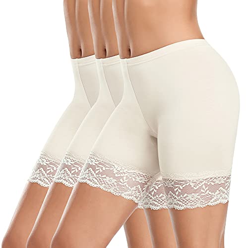 YARRCO Damen Unterhose Spitze Unter Rock Kurze Hose Unter Kleid Radlerhose Slipshorts Hohe Taille Shorts Boxershorts Kurze Leggings (Weiß+Weiß+Weiß, L) von YARRCO