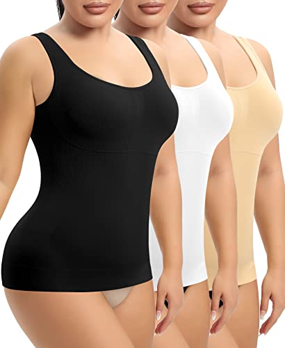 YARRCO Damen Shape Unterhemd Bauchweg Hemdchen Shapewear Trägertop Shaping BH Hemd Formendes Top Body Shaper Nahtloses Figurformendes Tanktop (Schwarz+Beige+weiß, 2XL) von YARRCO