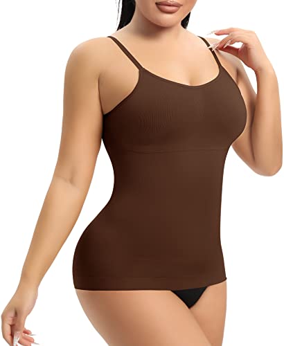 YARRCO Damen Shape Unterhemd Bauchweg Hemdchen Shapewear Trägertop Spaghettiträger Shaping BH Hemd Formendes Top Body Shaper Nahtloses Figurformendes Tanktop (Braun, 2XL) von YARRCO