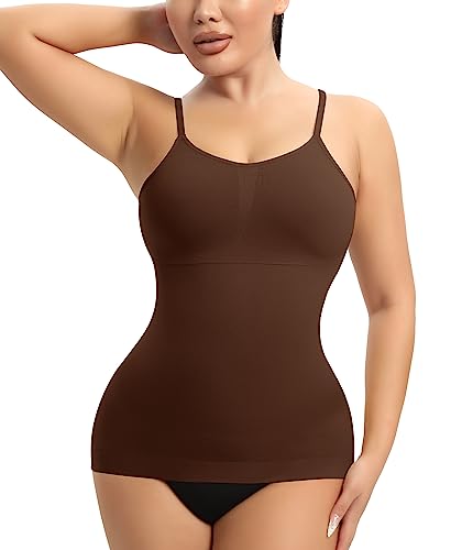 YARRCO Damen Shape Unterhemd Bauchweg Tanktop Shapewear Trägertop Shaping BH Hemd Formendes Top Hemdchen Body Shaper Nahtloses Figurformendes Tanktop (Braun+ Spaghettiträger, XL) von YARRCO