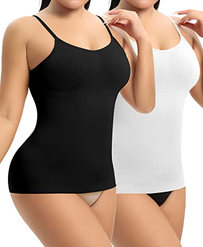 YARRCO Damen Shape Unterhemd Bauchweg Hemdchen Shapewear Trägertop Spaghettiträger Shaping BH Hemd Formendes Top Body Shaper Nahtloses Figurformendes Tanktop (Schwarz+weiß, 2XL) von YARRCO