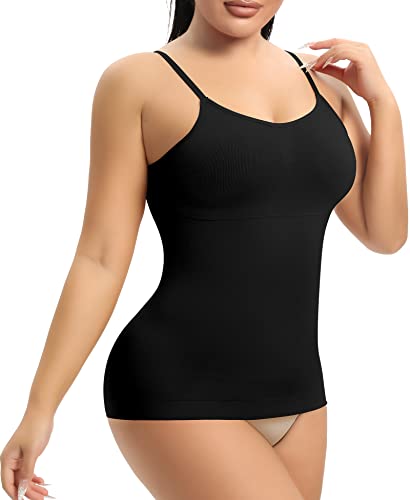 YARRCO Damen Shape Unterhemd Bauchweg Hemdchen Shapewear Trägertop Spaghettiträger Shaping BH Hemd Formendes Top Body Shaper Nahtloses Figurformendes Tanktop (Schwarz, 2XL) von YARRCO