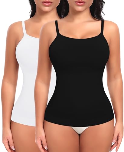 YARRCO Damen Shape Unterhemd Bauchweg Tanktop Shapewear Trägertop Spaghettiträger Shaping BH Hemd Body Shaper (Schwarz+Weiß, 2XL) von YARRCO
