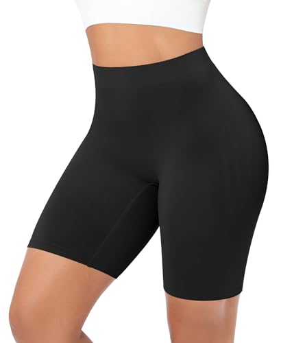 YARRCO Damen Unter Hose Kurz Nahtlos Unterhose für Rock Kleid Hohe Taille Boxershorts Unterwäsche Radlerhose (Schwarz, L) von YARRCO