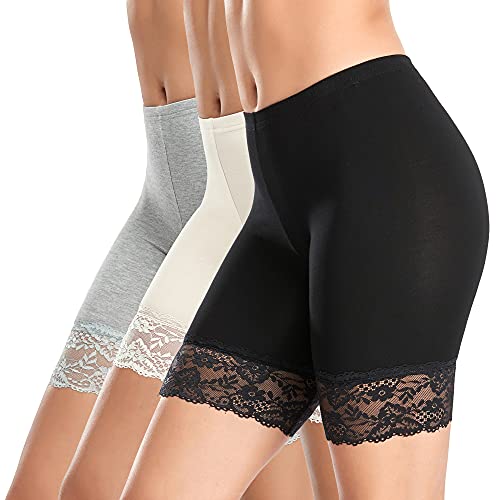 YARRCO Damen Unterhose Spitze Unter Rock Kurze Hose Unter Kleid Radlerhose Slipshorts Hohe Taille Shorts Boxershorts Kurze Leggings (Schwarz+Weiß+Grau, M) von YARRCO