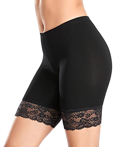 YARRCO Damen Unterhose Spitze Unter Rock Kurze Hose Unter Kleid Radlerhose Slipshorts Hohe Taille Shorts Boxershorts Kurze Leggings (Schwarz, XXL) von YARRCO