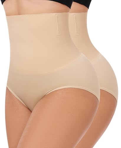 YARRCO Damen Unterhose Bauchweg Shapewear Miederslips Nahtlose Miederhose Hohe Taille Miederpants Body Shaper Slips Formende Unterwäsche Höschen (Beige+Beige, M) von YARRCO