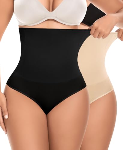 YARRCO Damen Unterhose Bauchweg Shapewear Miederslips Hohe Taille Miederpants Nahtlose Miederhose Body Formend (Schwarz+Beige-Nahtlose, XL) von YARRCO