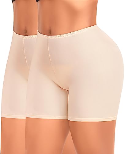 YARRCO Damen Unterhose Kurz Hose Unter Rock Kleid Nahtlos Slipshort Anti Chafing Boxershorts Kurz Leggings Radlerhose (Beige+Beige, 2XL) von YARRCO