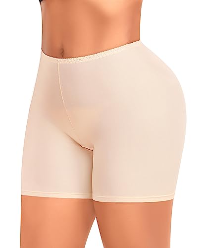 YARRCO Damen Unterhose Kurz Hose Unter Rock Kleid Nahtlos Slipshort Anti Chafing Boxershorts Kurz Leggings Radlerhose (Beige, 3XL) von YARRCO