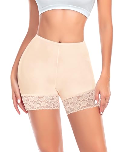 YARRCO Damen Unterhose Spitze Radlerhose Kurz Unter Rock Hosen Anti-Chafing Shorts Slipshorts Boxershorts (Beige, M) von YARRCO