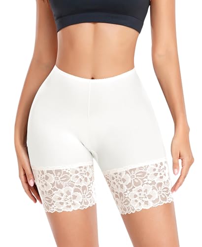 YARRCO Damen Unterhose Spitze Radlerhose Kurz Unter Rock Hosen Anti-Chafing Shorts Slipshorts Boxershorts (Weiß, L) von YARRCO