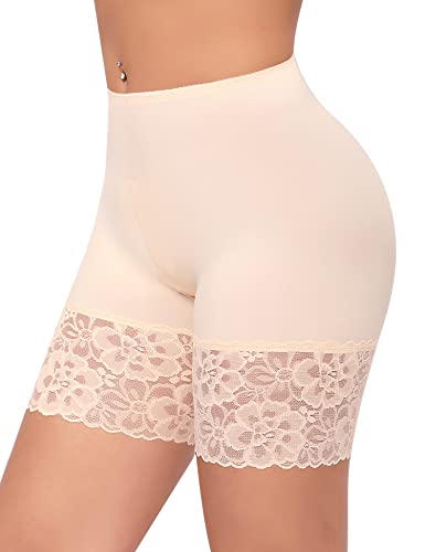 YARRCO Damen Unterhose Spitze Radlerhose Kurz Unter Rock Hosen Anti-Chafing Slipshorts Boxershorts Unterwäsche Shorts (Beige, 2XL) von YARRCO