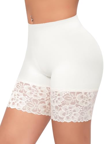 YARRCO Damen Unterhose Spitze Radlerhose Kurz Unter Rock Hosen Anti-Chafing Slipshorts Boxershorts Unterwäsche Shorts (Weiß, 2XL) von YARRCO