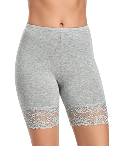 YARRCO Damen Unterhose Spitze Radlerhose Unter Rock Hosen Kurz für Kleid Rock Hohe Taille Shorts Boxershorts (Grau, L) von YARRCO