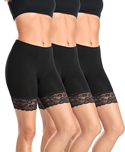 YARRCO Damen Unterhose Spitze Radlerhose Unter Rock Hosen Kurz für Kleid Rock Hohe Taille Shorts Boxershorts (Schwarz+Schwarz+schwarz, 2XL) von YARRCO