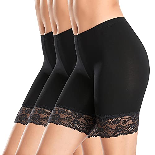 YARRCO Damen Unterhose Spitze Unter Rock Kurze Hose Unter Kleid Radlerhose Slipshorts Hohe Taille Shorts Boxershorts Kurze Leggings (Schwarz+Schwarz+Schwarz, L) von YARRCO