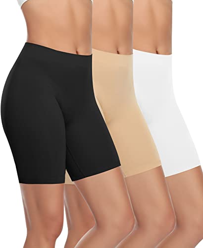 YARRCO Damen Unterhose Unter Rock Kurze Hose für Kleid Unterrock Hohe Taille Slipshort Radlerhose Boyshort Boxershorts Unterwäsche (Schwarz+Nude+Weiß, L) von YARRCO