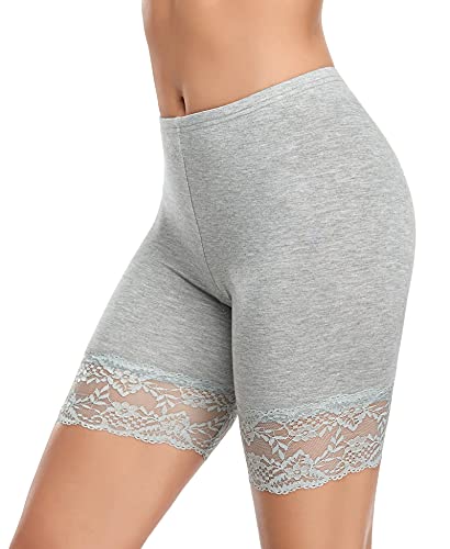 YARRCO Damen Unterhose Spitze Unter Rock Kurze Hose Unter Kleid Radlerhose Slipshorts Hohe Taille Shorts Boxershorts Kurze Leggings (Grau, S) von YARRCO