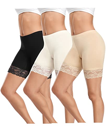 YARRCO Spitze Unterhose Damen Unter Rock Hosen Kurz für Kleid Rock Unterhose Shorts Hohe Taille Boxershorts (Schwarz+Weiß+Nude, S) von YARRCO