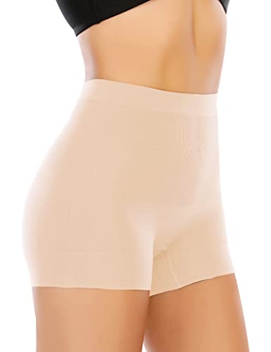 YARRCO Nahtlose Miederhose Leicht Formende Bauchweg Unterhose Damen Mittelhohe Taille Shapewear Kurze Leggings Miederpants Unterwäsche (Beige, L) von YARRCO