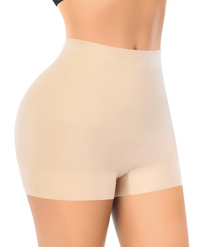 YARRCO Nahtlose Miederhose Leicht Formende Bauchweg Unterhose Damen Mittelhohe Taille Shapewear Kurze Leggings Miederpants Unterwäsche (Beige-Nahtlos, M) von YARRCO