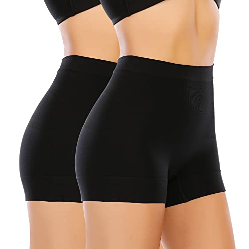 YARRCO Nahtlose Miederhose Leicht Formende Bauchweg Unterhose Damen Mittelhohe Taille Shapewear Kurze Leggings Miederpants Unterwäsche (Schwarz+Schwarz, 2XL) von YARRCO