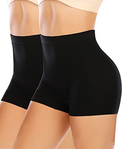 YARRCO Damen Miederhose Leichtformende Unterhose Nahtlos Shapewear Mittelhohe Taille Kurze Miederpants (Schwarz+Schwarz+Mittlere Taille, S) von YARRCO