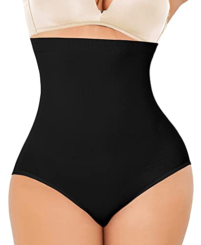 YARRCO Damen Bauchweg Unterhose Nahtlose Miederslips Hohe Taille Shapewear Miederhose Leicht Formende Unterwäsche (Schwarz-Nahtlos, M) von YARRCO