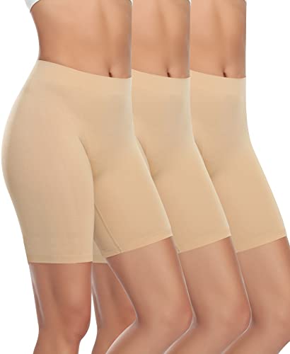 YARRCO Damen Unterhose Unter Rock Kurze Hose für Kleid Unterrock Hohe Taille Slipshort Radlerhose Boyshort Boxershorts Unterwäsche (Nude+Nude+Nude, S) von YARRCO