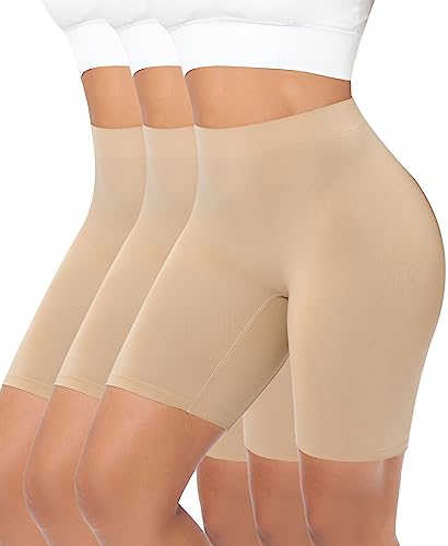 YARRCO Damen Unterhose Unter Rock Kurze Hose für Kleid Unterrock Hohe Taille Slipshort Radlerhose Boyshort Boxershorts Unterwäsche (Nude+Nude+Nude, S) von YARRCO