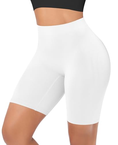 YARRCO Damen Unter Hose Kurz Nahtlos Unterhose für Rock Kleid Hohe Taille Boxershorts Unterwäsche Radlerhose (Weiß, M) von YARRCO