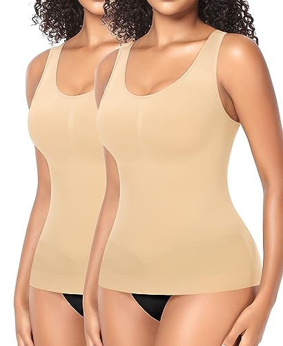 YARRCO Shape Unterhemd Damen Formende Tank Top Bauchweg Shapewear Sport Tanktop Figurformendes Trägertop Body Shaper Hemdchen Nahlos Camisole Shaping Hemd (Beige+Beige-Weite Träger, L) von YARRCO