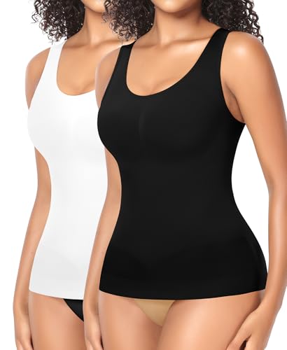 YARRCO Shape Unterhemd Damen Formende Tank Top Bauchweg Shapewear Sport Tanktop Figurformendes Trägertop Body Shaper Hemdchen Nahlos Camisole Shaping Hemd (Schwarz+Weiß-Weite Träger, S) von YARRCO