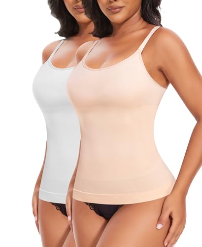 YARRCO Shape Unterhemd Damen Tank Top Bauchweg Shapewear Sport Tanktop Figurformendes Trägertop Body Shaper Hemdchen Nahlos Formendes Camisole Shaping Hemd (Beige+Weiß, M) von YARRCO