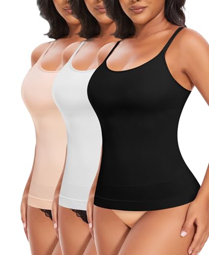 YARRCO Shape Unterhemd Damen Tank Top Bauchweg Shapewear Sport Tanktop Figurformendes Trägertop Body Shaper Hemdchen Nahlos Formendes Camisole Shaping Hemd (Schwarz+Beige+Weiß, 2XL) von YARRCO