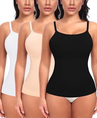 YARRCO Damen Shape Unterhemd Bauchweg Tanktop Shapewear Trägertop Spaghettiträger Shaping BH Hemd Body Shaper (Schwarz+Beige+Weiß, L) von YARRCO