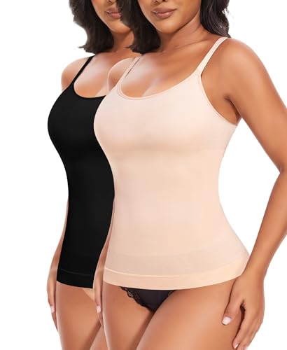 YARRCO Shape Unterhemd Damen Tank Top Bauchweg Shapewear Sport Tanktop Figurformendes Trägertop Body Shaper Hemdchen Nahlos Formendes Camisole Shaping Hemd (Schwarz+Beige, 2XL) von YARRCO