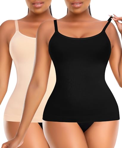 YARRCO Shape Unterhemd Damen Tank Top Bauchweg Shapewear Sport Tanktop Figurformendes Trägertop Body Shaper Hemdchen Nahlos Formendes Camisole Shaping Hemd (Schwarz+Beige, XL) von YARRCO